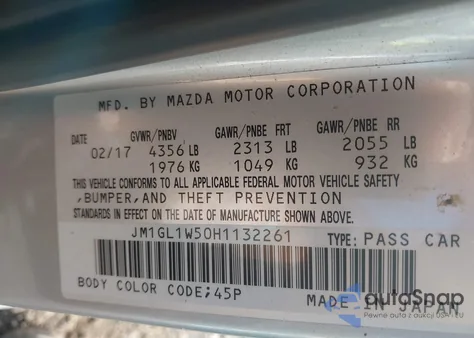 2017 Mazda Mazda6 Grand Touring from USA, damaged, VIN JM1GL1W50H1132261
